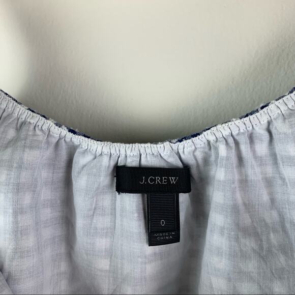 J. Crew Tie Shoulder Ruffle Eyelet Trim Gingham Cotton Embroidered Top 0 - Picture 5 of 8
